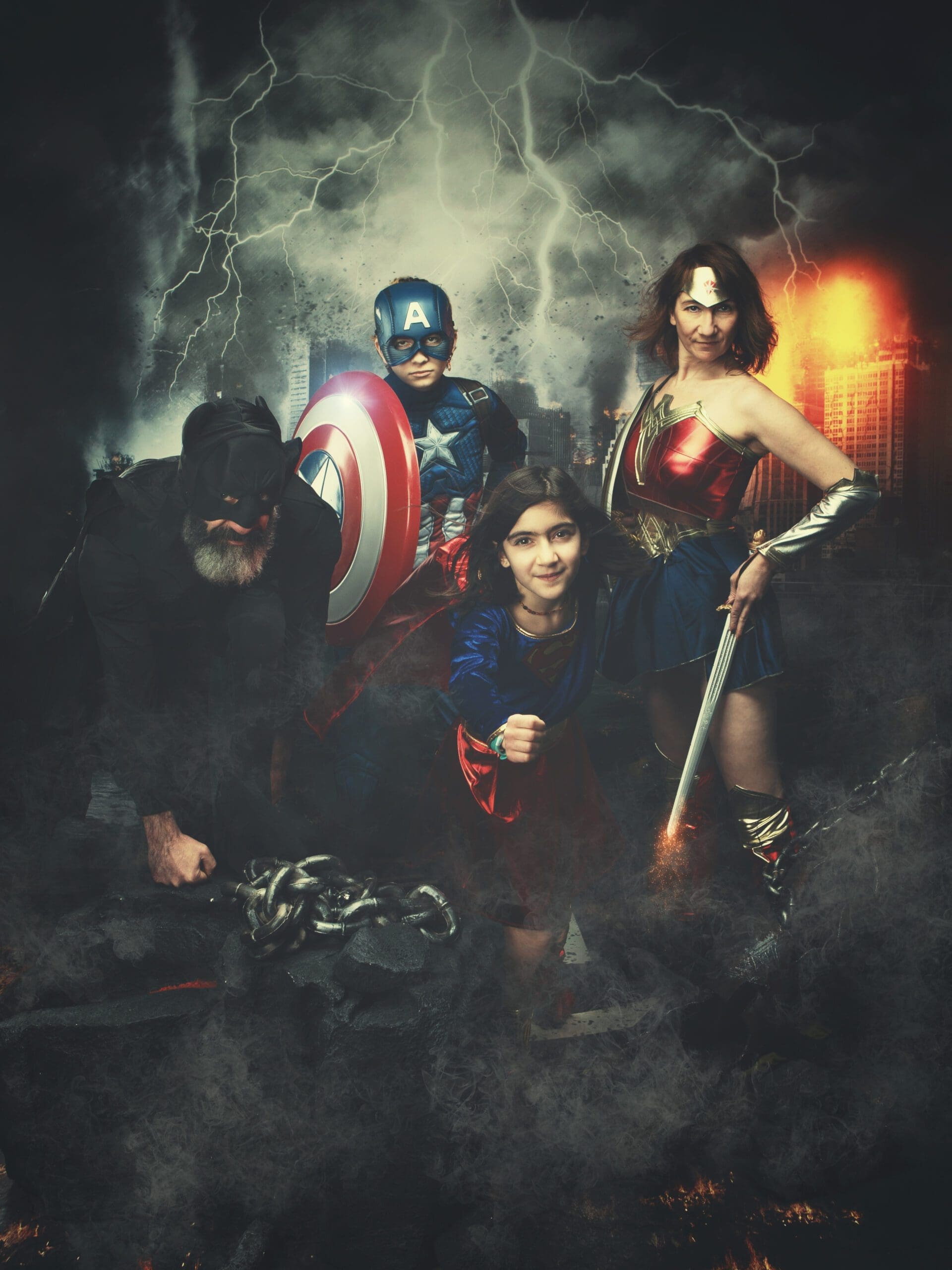 Groupe enfants parents Avengers affiche film