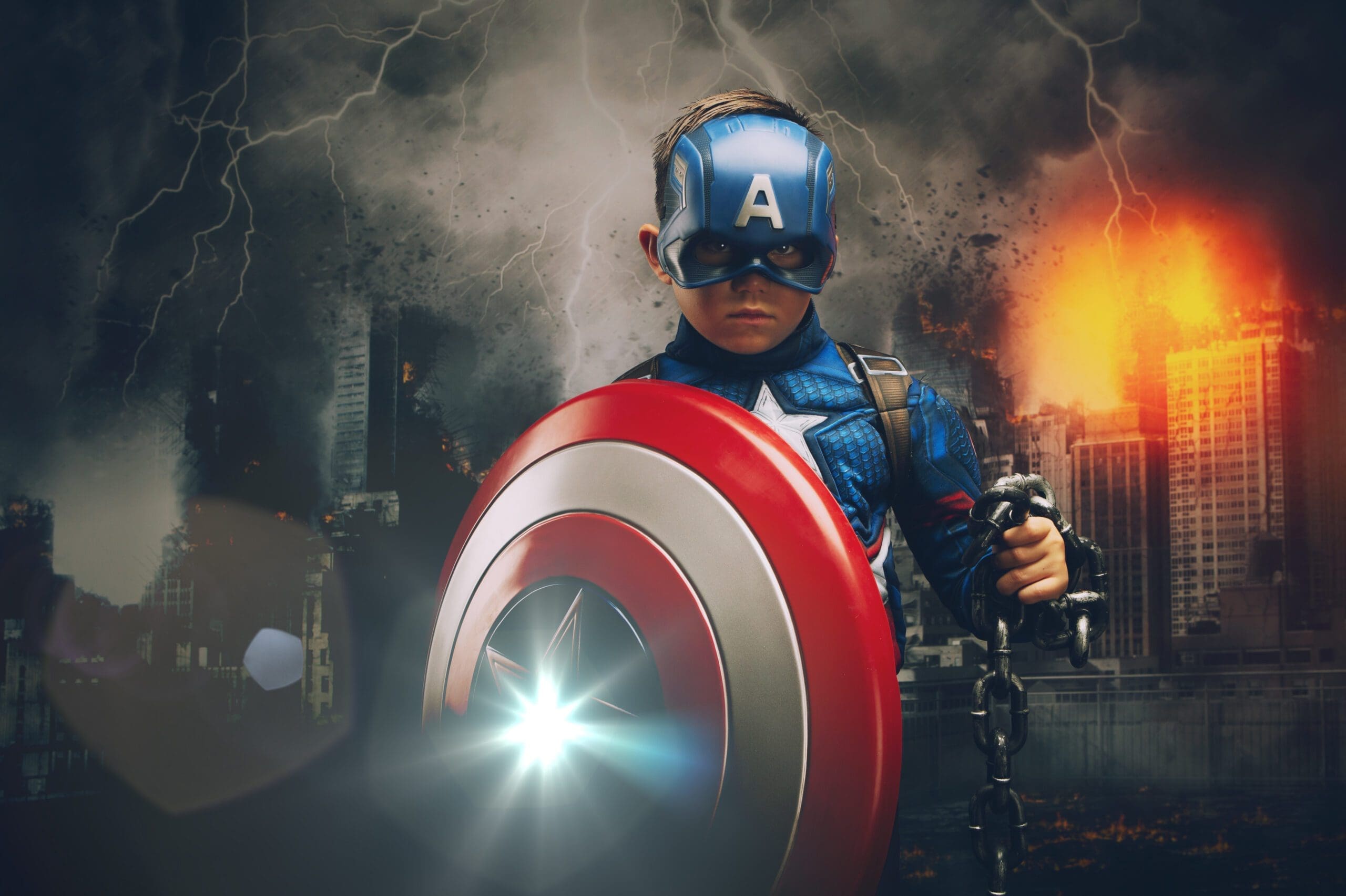 Enfant costume Captain America bouclier levé